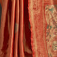 Rajwada Orange Silk Blend Woven Saree With Unstitched Blouse For Women