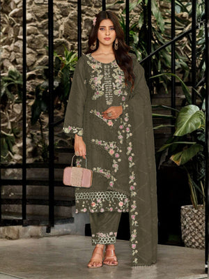 Rajwada Green Georgette Embellished Semi-Stitched Kurta Set For Women