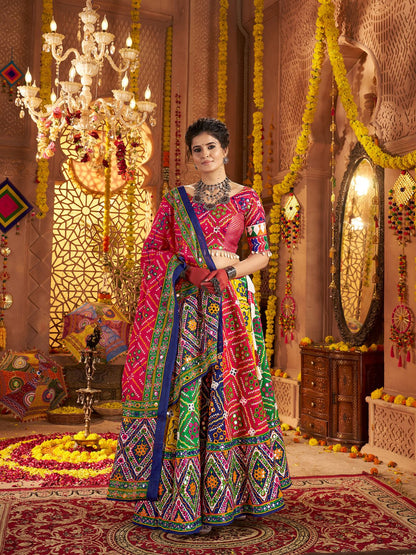 Rajwada Multicolor Cotton Blend Embroidered Semi-Stitched lehenga For Women