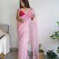 Rajwada Pink Organza Embroidered Saree With Unstitched Blouse For Women