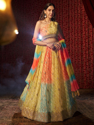 Rajwada Multicolor Organza Embroidered Semi-Stitched Lehenga For Women