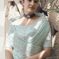 Rajwada Light Blue Embroidered Net Saree With Unstitched Blouse For Women
