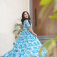 Rajwada Sky Blue Georgette Printed Stitched Gown For Women