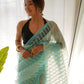 Rajwada Light Blue Organza Lace Work Saree With Unstitched Blouse For Women