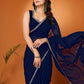 Rajwada Navy Blue Georgette Printed Saree For Women