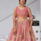 Rajwada Pink Silk Blend Embroidered Semi-Stitched Lehenga For Women