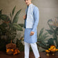Rajwada Sky Blue Silk Blend Embellished Kurta For Men