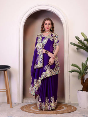 Rajwada Royal Blue Jimmy Choo Embellished Saree For Women