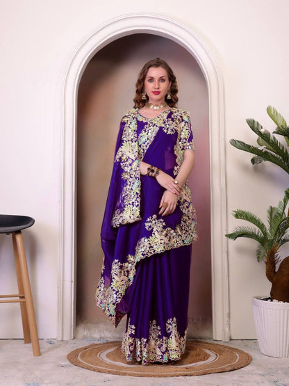 Rajwada Royal Blue Jimmy Choo Embellished Saree For Women