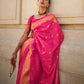 Rajwada Pink Silk Blend Woven Saree With Unstitched Blouse For Women