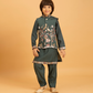 Rajwada Green Viscose Silk Embroidered Stitched Kurta Set For Kids