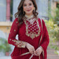 Rajwada Maroon Georgette Embroidered Stitched Gown With Dupatta For Women