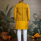 Rajwada Yellow Viscose Silk Embroidered Stitched Kurta For Men