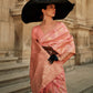 Rajwada Pink Silk Blend Woven Saree With Unstitched Blouse For Women