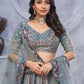 Rajwada Grey Organza Embellished Semi-Stitched Lehenga With Unstitched Blouse For Women
