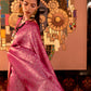 Rajwada Pink Silk Blend Woven Saree With Unstitched Blouse For Women
