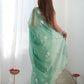 Rajwada Sea Green Net Sequins Embroidered Saree With Unstitched Blouse For Women