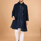 Rajwada Navy Blue Viscose Silk Sequins Stitched Kurta For Men