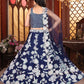 Rajwada Navy Blue Silk Blend Embellished Semi Stitched Lehenga For Women