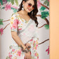 Rajwada Off White Cotton Linen Solid Printed Saree For Women