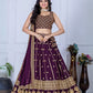 Rajwada Dark Purple Georgette Embroidered Semi-Stitched lehenga For Women