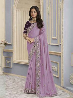 Rajwada Purple Georgette Embroidered Elegant Saree For Women