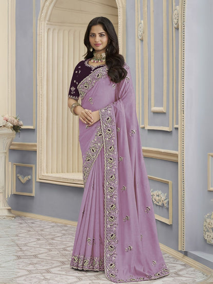 Rajwada Purple Georgette Embroidered Elegant Saree For Women