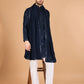 Rajwada Navy Blue Viscose Silk Sequins Stitched Kurta For Men