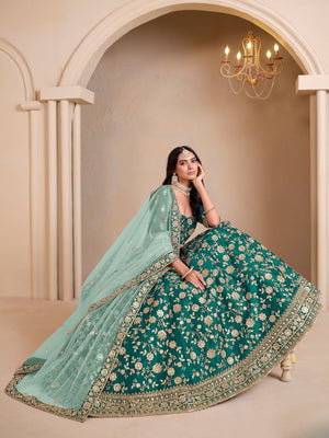 Rajwada Green Art Silk Embroidered Semi-Stitched lehenga For Women