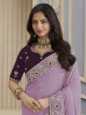 Rajwada Purple Georgette Embroidered Elegant Saree For Women