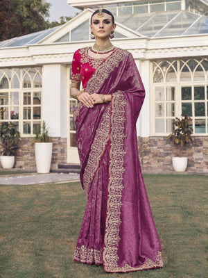 Rajwada Purple Satin Embroidered Saree For Women