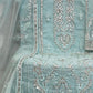 Rajwada Sky Blue Organza Embroidered Semi-Sitched Kurta Set For Women