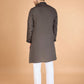 Rajwada Brown Viscose Silk Embellished Stitched Kurta For Men