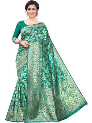 Rajwada Sea Green Silk Blend Embellished Saree For Women