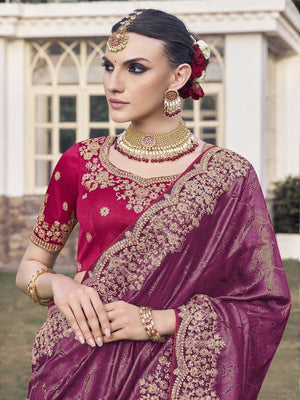 Rajwada Purple Satin Embroidered Saree For Women