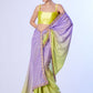 Rajwada Lavender And Yellow Chinon Lace Work Saree With Unstitched Blouse For Women