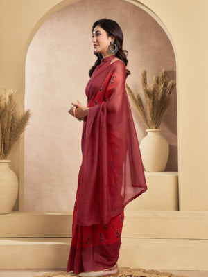 Rajwada Maroon Cotton Linen Zari Work Saree For Women