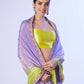 Rajwada Lavender And Yellow Chinon Lace Work Saree With Unstitched Blouse For Women