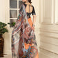 Rajwada Orange Cotton Linen Solid Printed Saree For Women