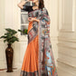 Rajwada Orange Cotton Linen Solid Printed Saree For Women