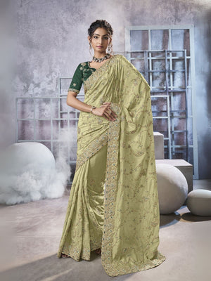 Rajwada Light Green Georgette Embellished Elegant Saree For Women
