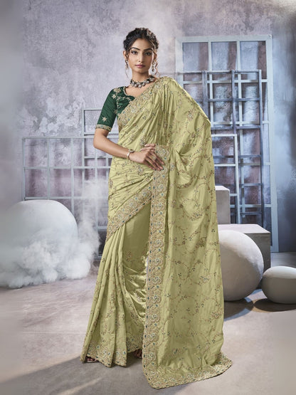 Rajwada Light Green Georgette Embellished Elegant Saree For Women