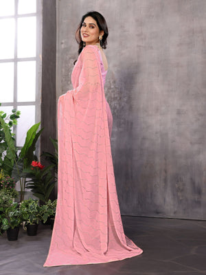 Rajwada Light Pink Georgette Embellished Saree For Women