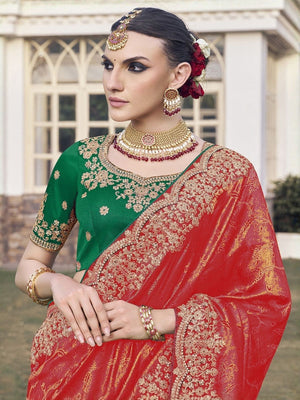 Rajwada Red Satin Embroidered Saree For Women