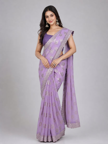 Lavender Silk Blend Embellished Saree