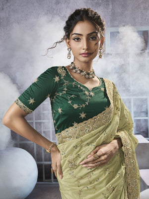 Rajwada Light Green Georgette Embellished Elegant Saree For Women