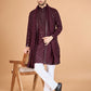 Rajwada Maroon Viscose Silk Sequins Stitched Kurta For Men