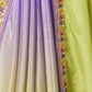 Rajwada Lavender And Yellow Chinon Lace Work Saree With Unstitched Blouse For Women