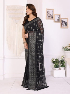 Rajwada Black Georgette Printed Saree For Women