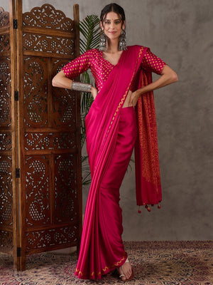Rajwada Pink Silk Blend Printed Elegant Saree For Women
